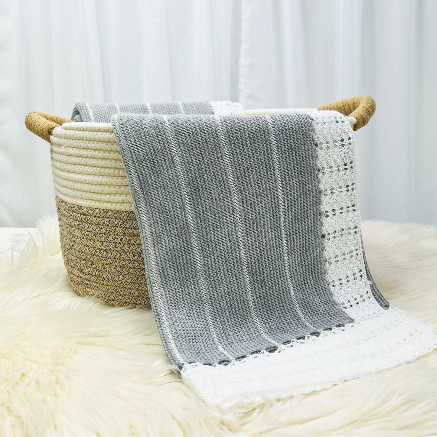 Striped  Baby Knit Blanket (Gray)