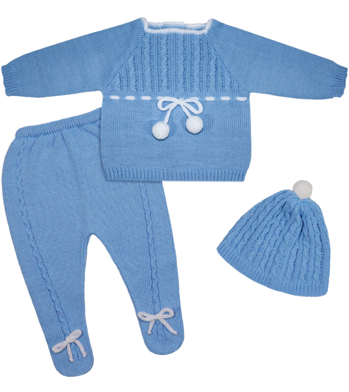 Baby Boys Knitted Clothes Set with Pompms, ( SeaBlue/White)