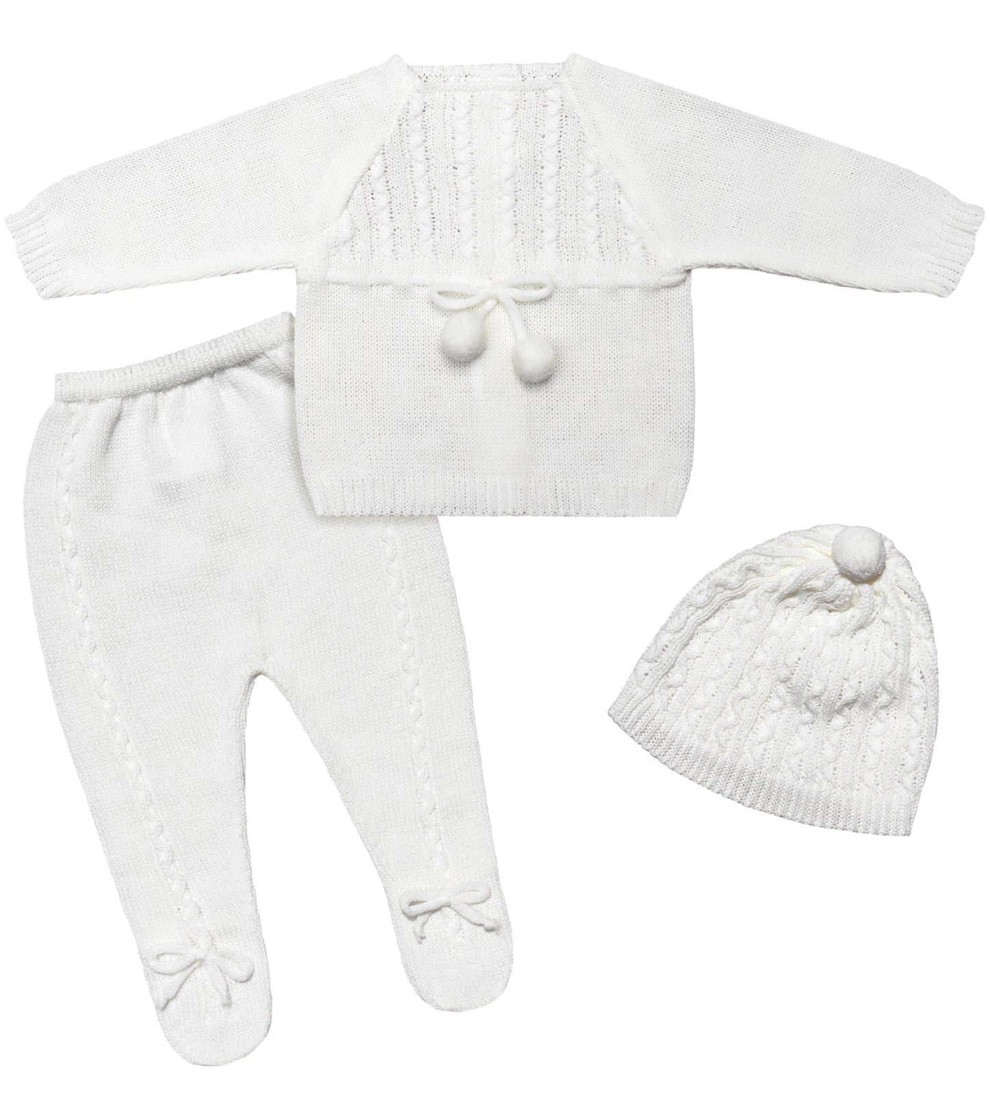 Baby Unisex Knitted Clothes with Pompoms, (Off-White)