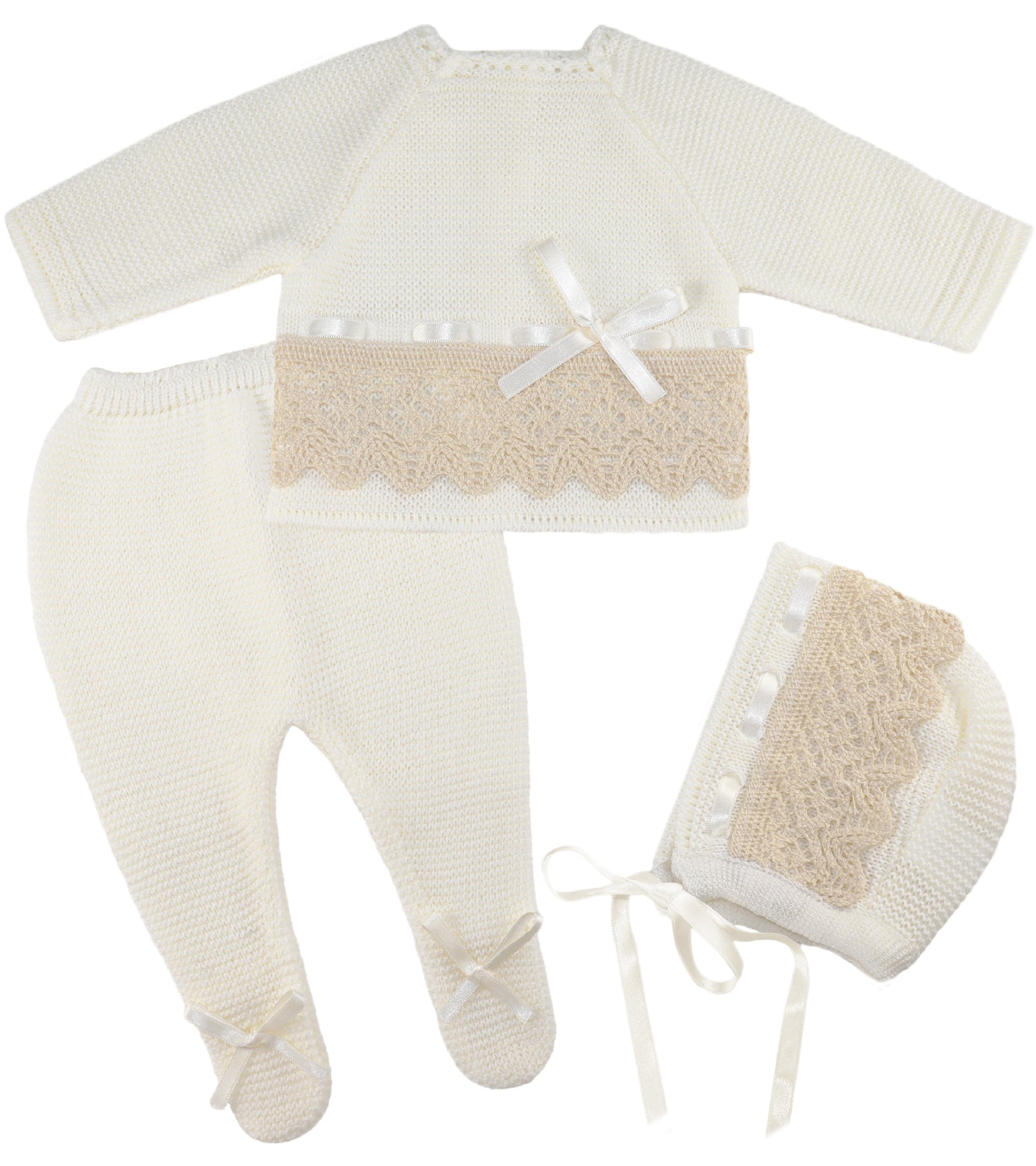 Baby Unisex Beige/Beige 3-Piece Knitted Set