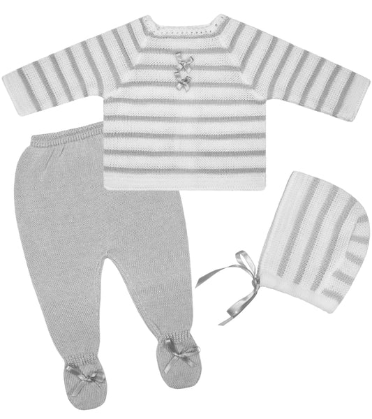 Baby Unisex Gray/White 3-Piece Knitted Set