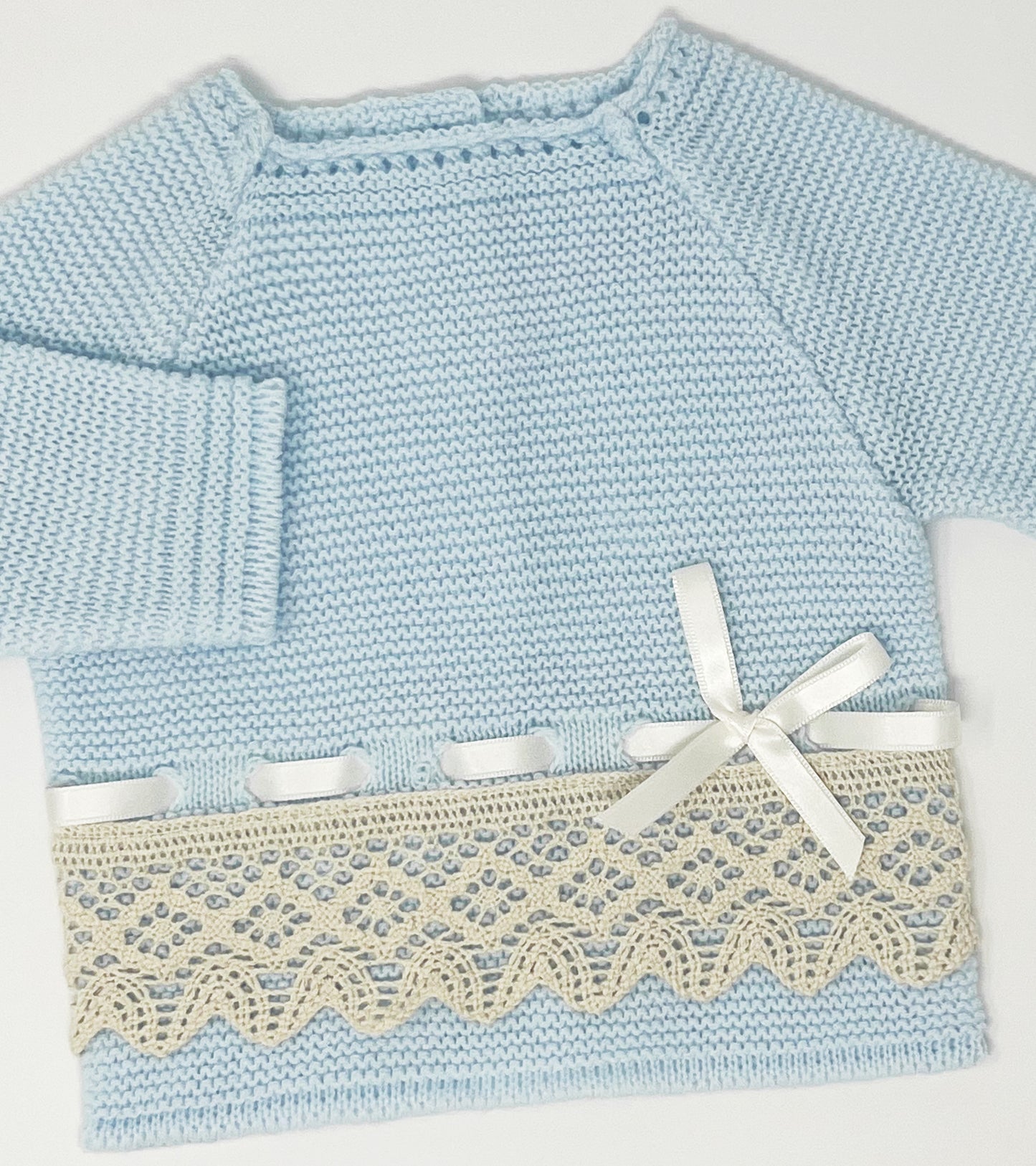 Baby Boys Knitted Clothes Set with Lace, ( Blue/Beige)