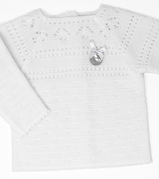 Embossed Leaf Baby Knit Outfit (Off-White)