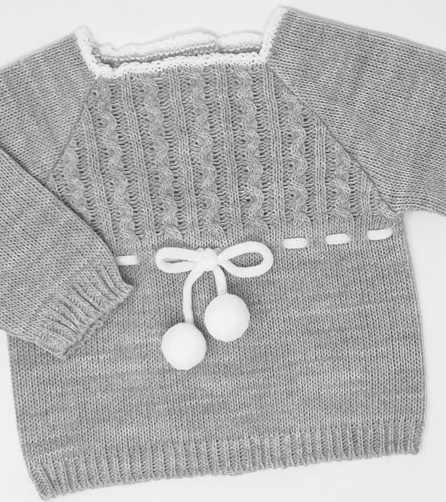 Baby Girls Knitted Clothes Set with Pompoms, (Gray/White)