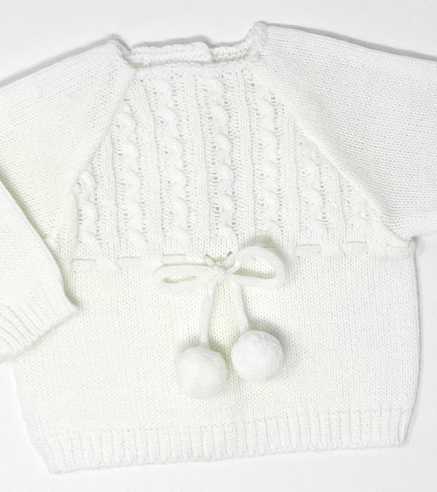 Baby Unisex Knitted Clothes with Pompoms, (Off-White)