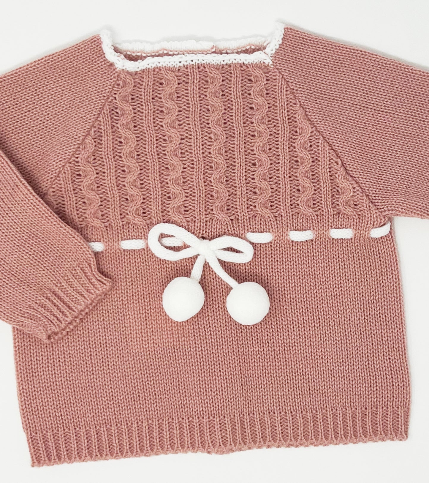 Baby Girls Knitted Clothes Set with Pompoms,  Rose/White)