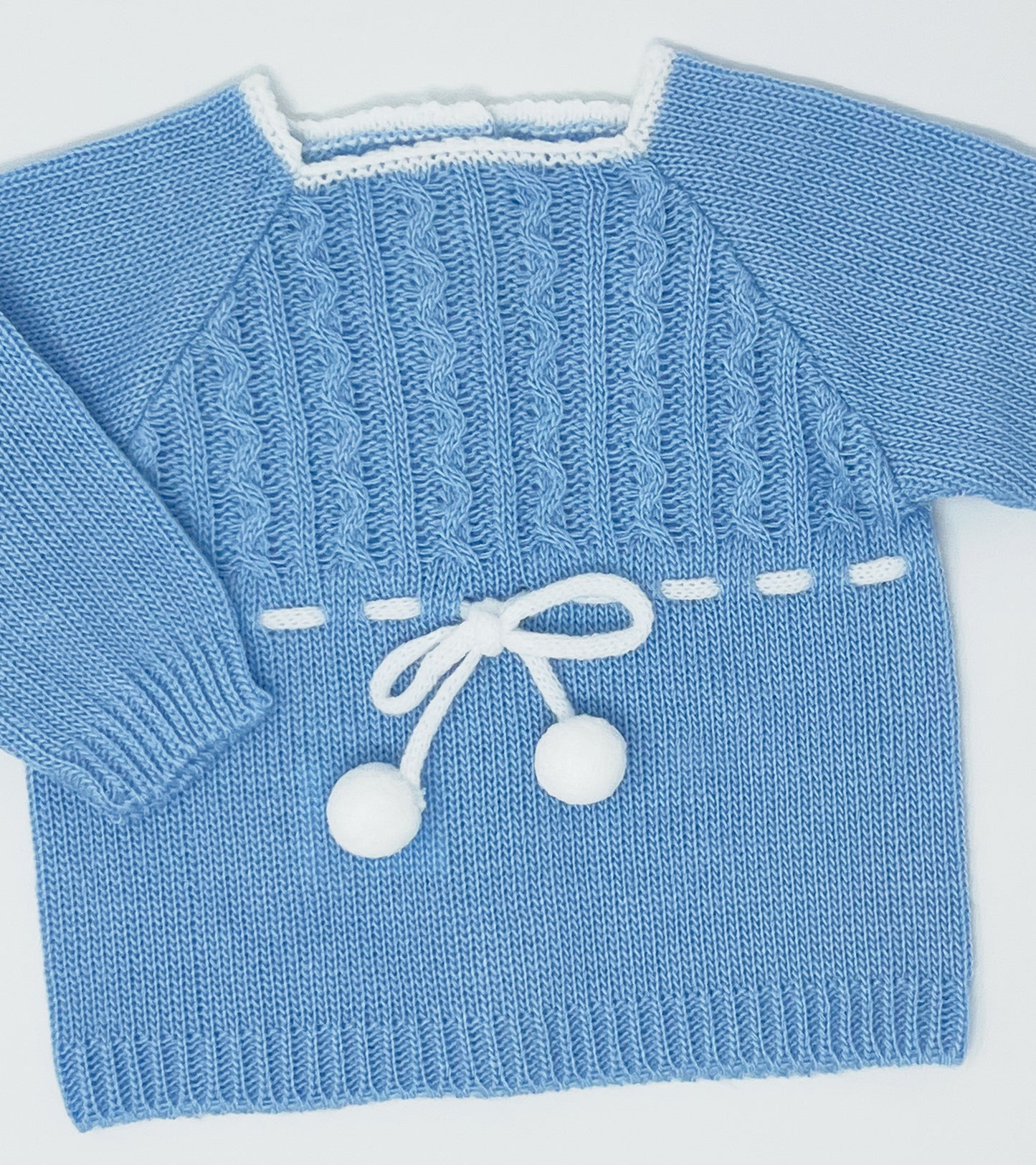 Baby Boys Knitted Clothes Set with Pompms, ( SeaBlue/White)