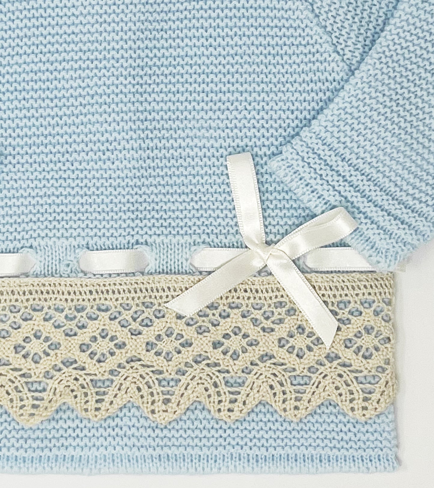 Baby Boys Knitted Clothes Set with Lace, ( Blue/Beige)