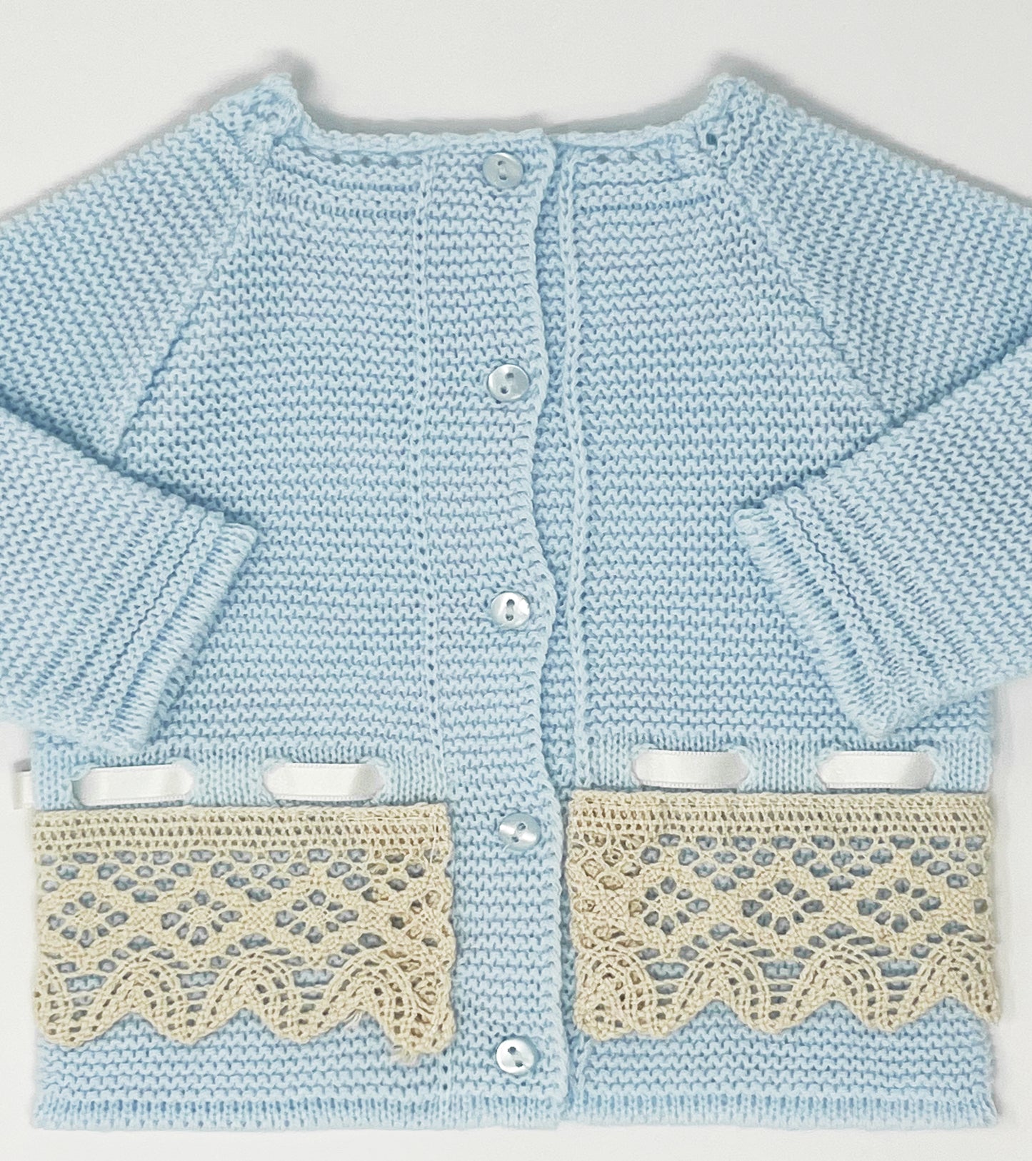 Baby Boys Knitted Clothes Set with Lace, ( Blue/Beige)