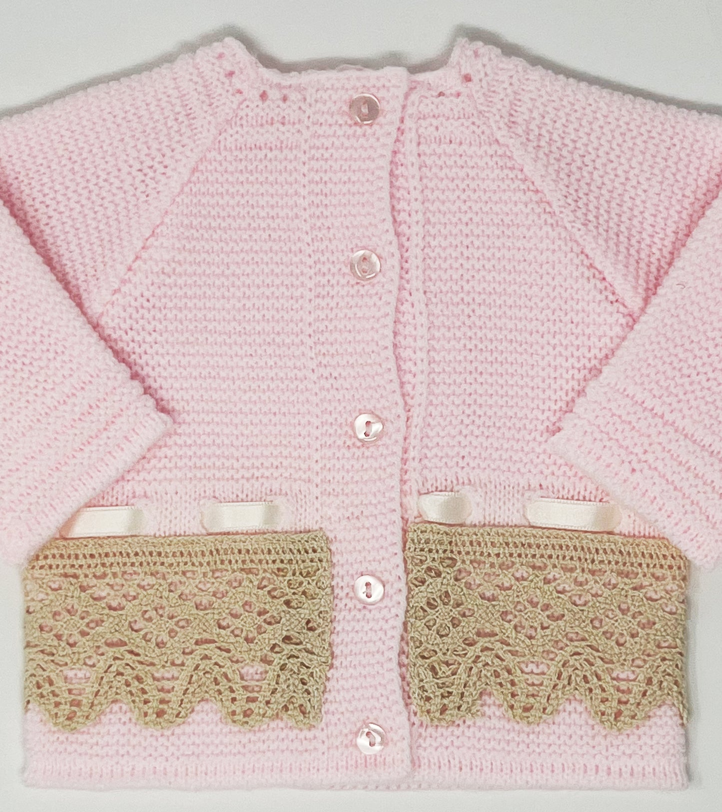 Baby Girls Knitted Clothes Set with Lace, (Pink/Beige)