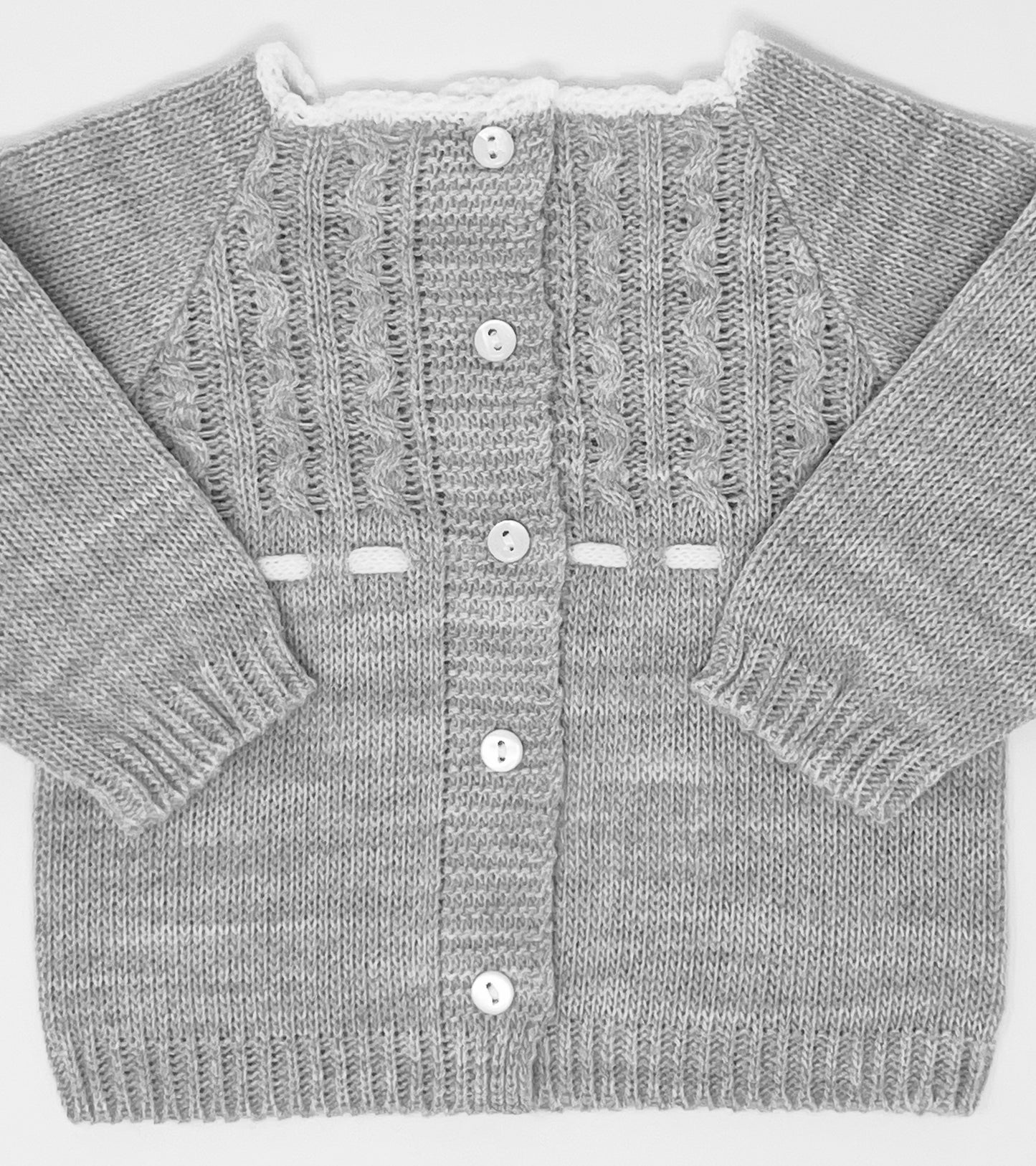 Baby Girls Knitted Clothes Set with Pompoms, (Gray/White)