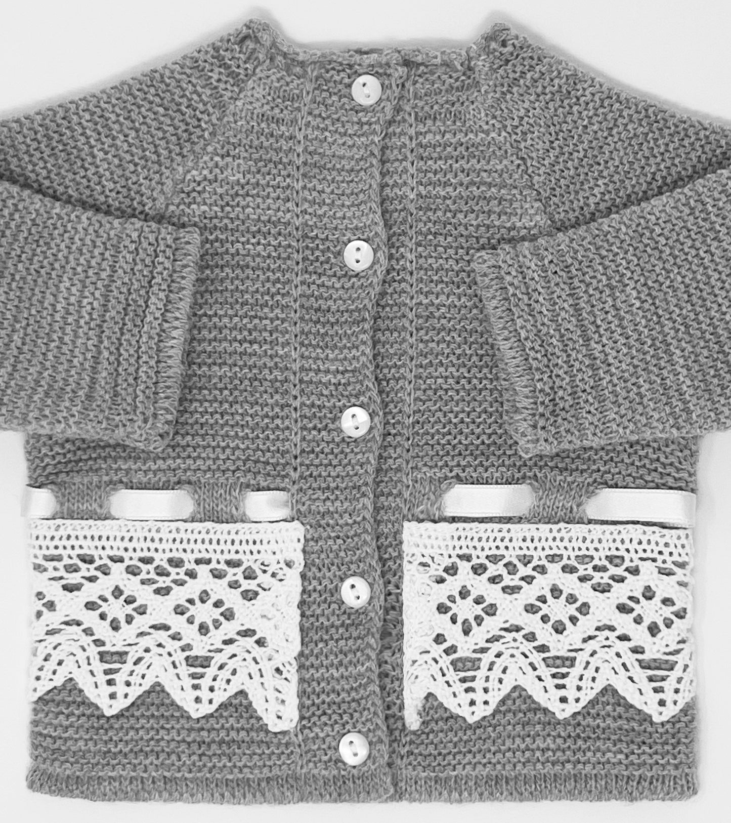 Baby Unisex Gray/White Lace 3-Piece Knitted Set