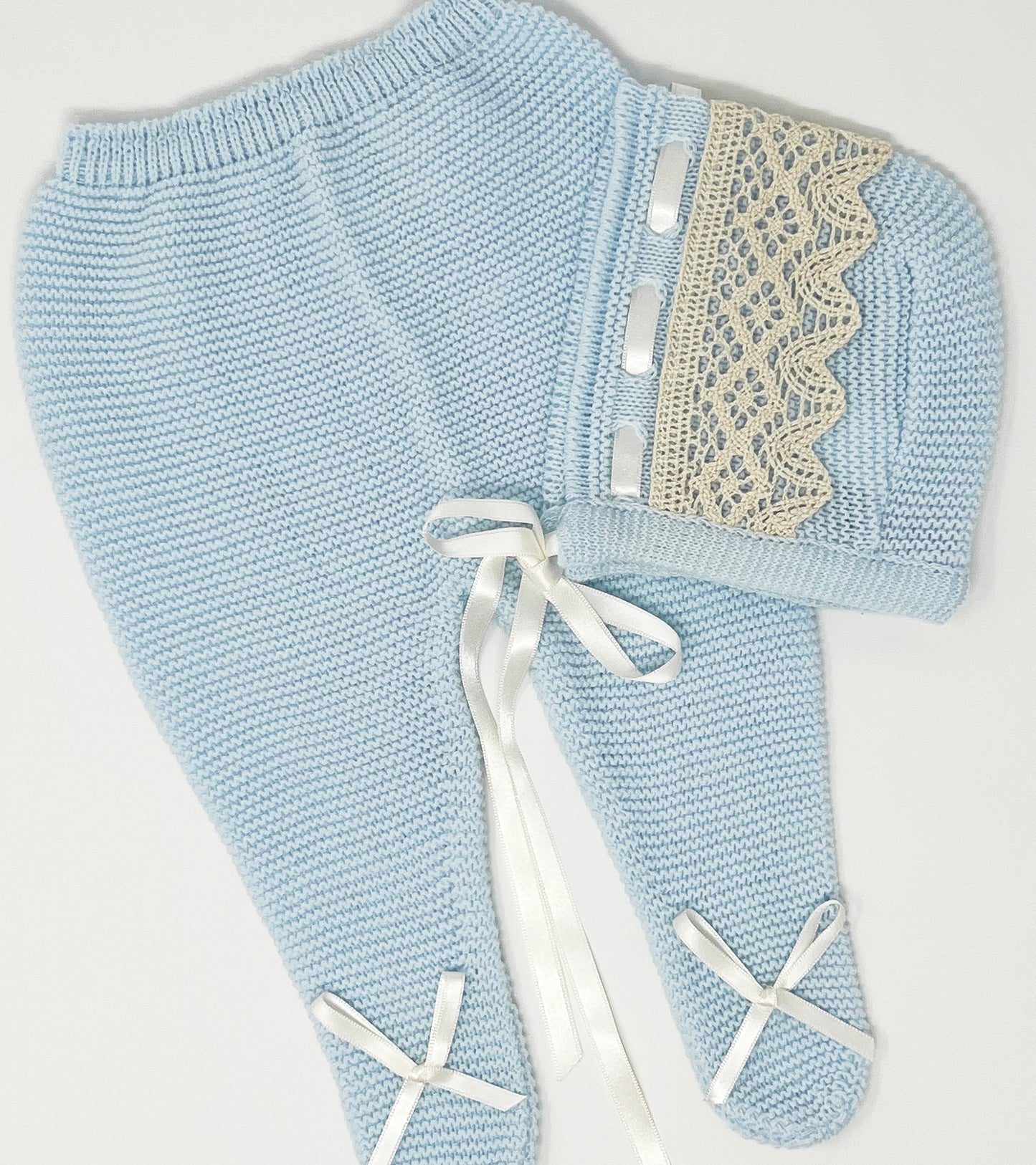 Baby Boys Knitted Clothes Set with Lace, ( Blue/Beige)