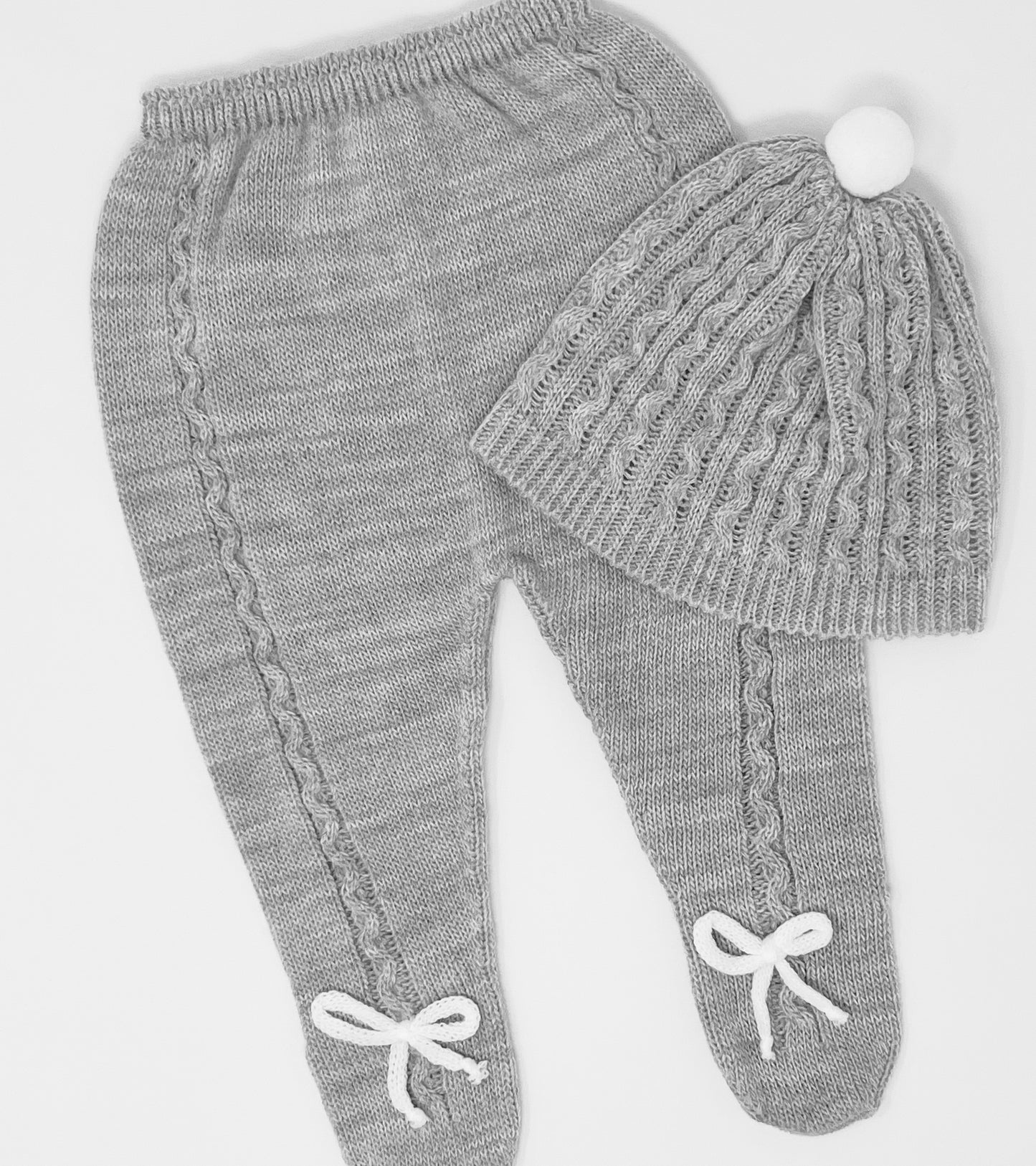 Baby Girls Knitted Clothes Set with Pompoms, (Gray/White)