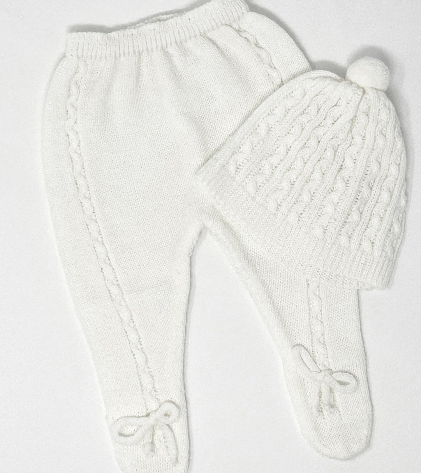 Baby Unisex Knitted Clothes with Pompoms, (Off-White)