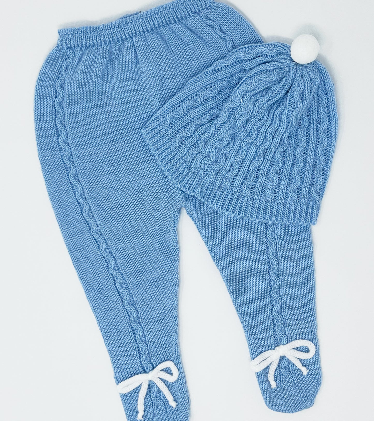 Baby Boys Knitted Clothes Set with Pompms, ( SeaBlue/White)