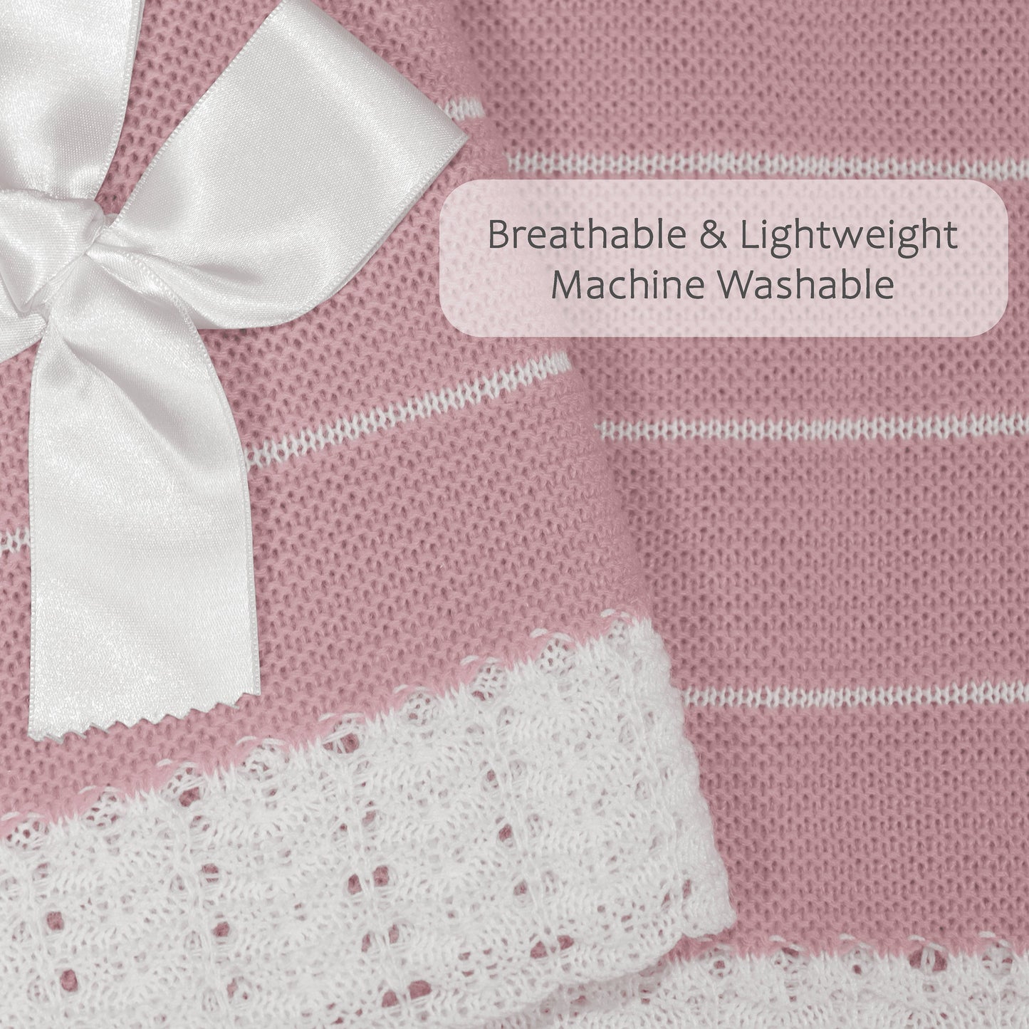 Baby Girls Knitted Blanket, (Rose/White)