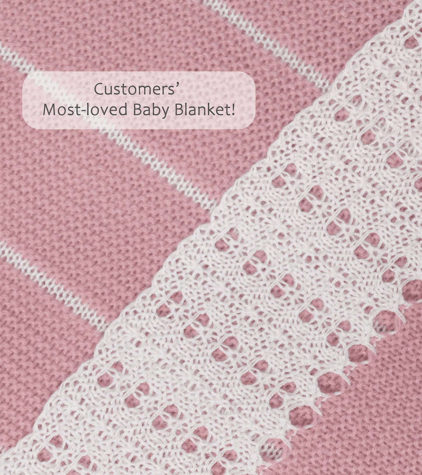 Baby Girls Knitted Blanket, (Rose/White)