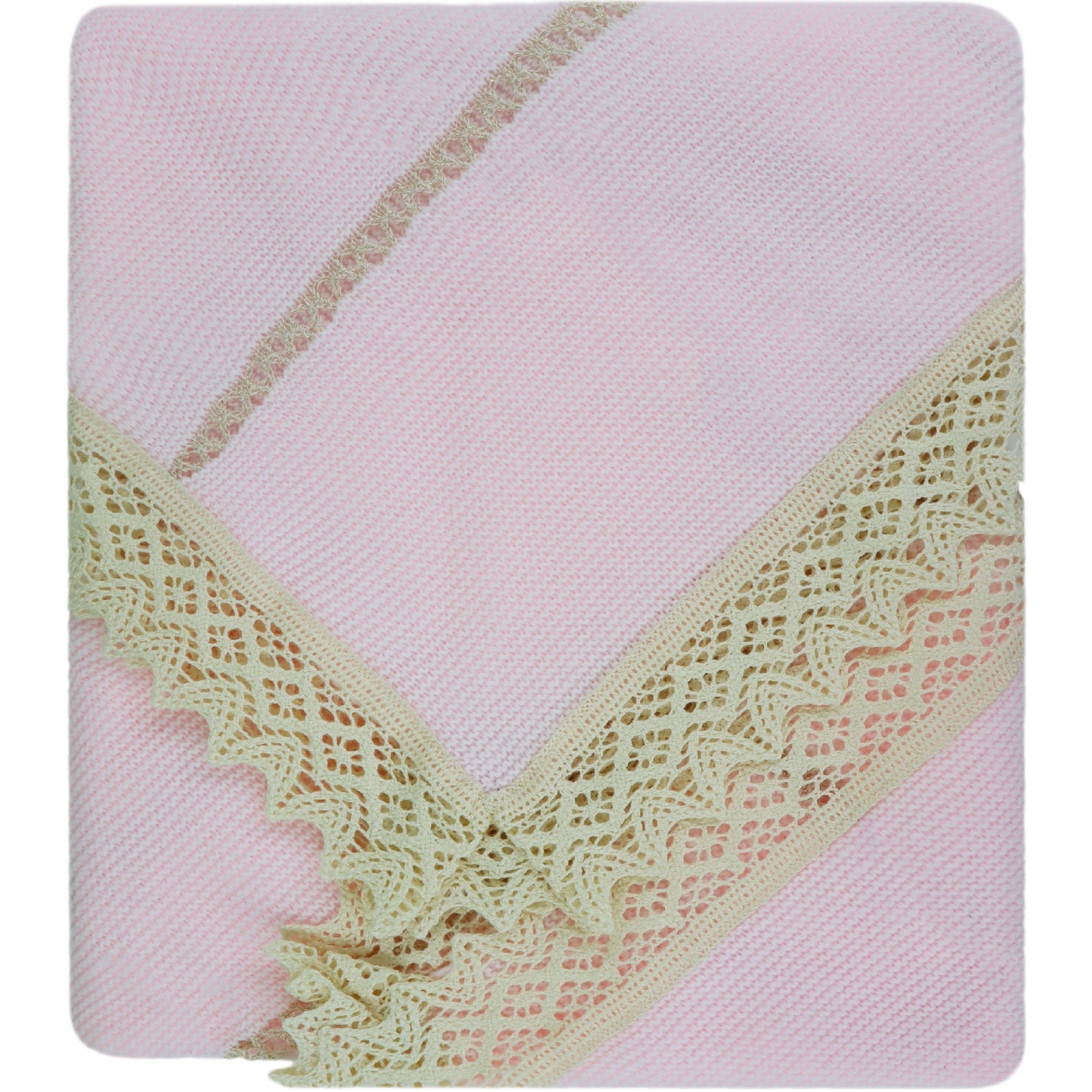 Baby Girls Knitted Blanket with Lace, (Pink/Beige)