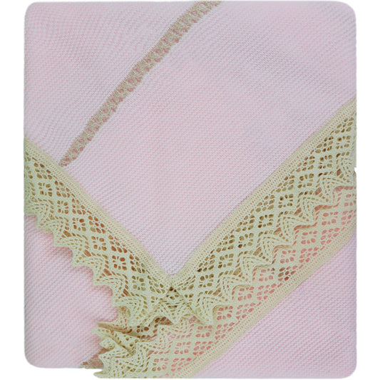 Baby Girls Knitted Blanket with Lace, (Pink/Beige)