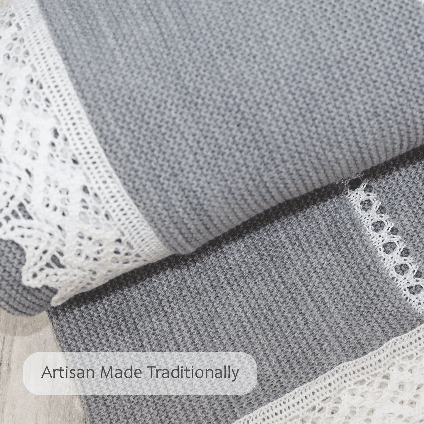 Baby Unisex Knitted Blanket with Lace, (Gray/White)