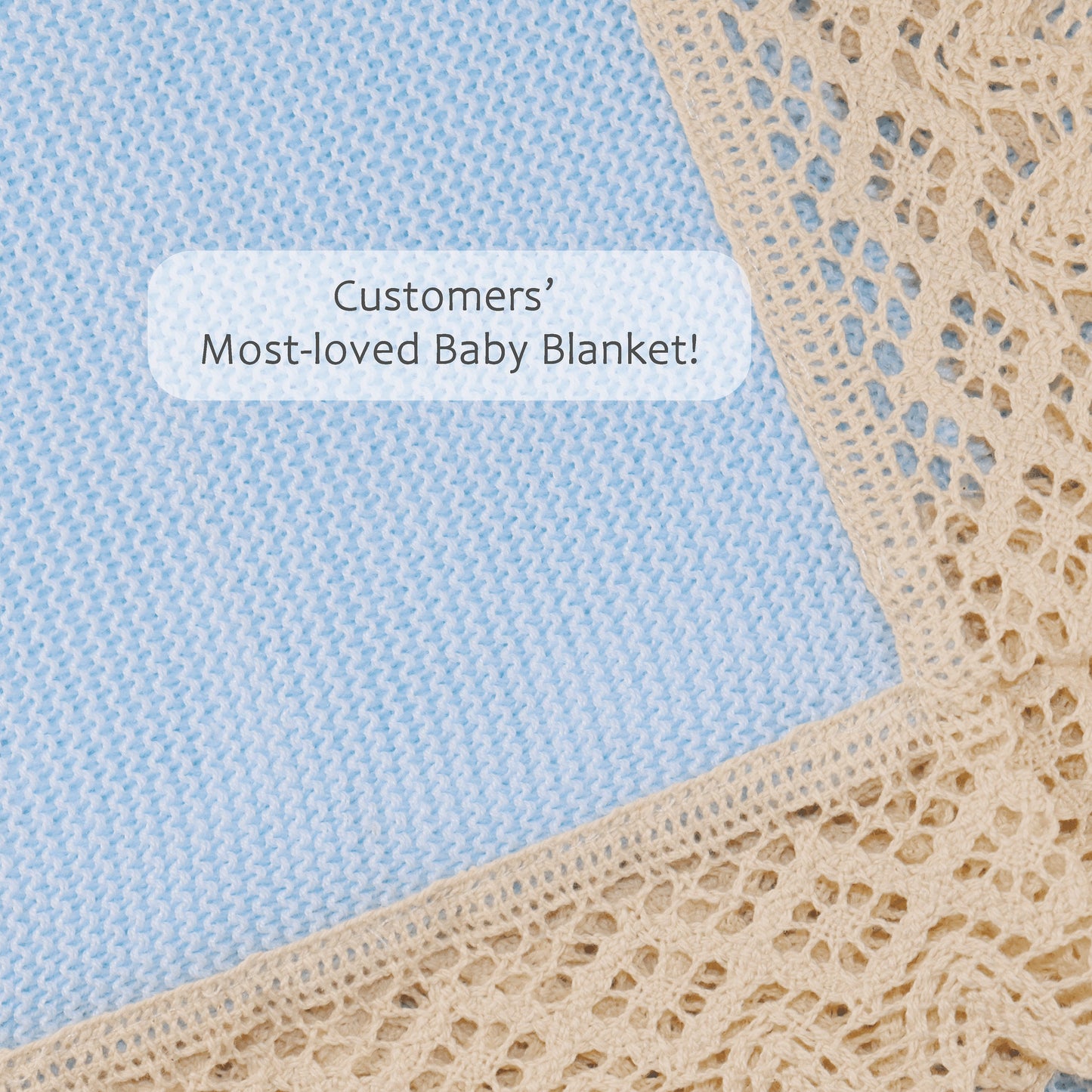 Baby Boys Knitted Blanket with Lace, (Blue/Beige)