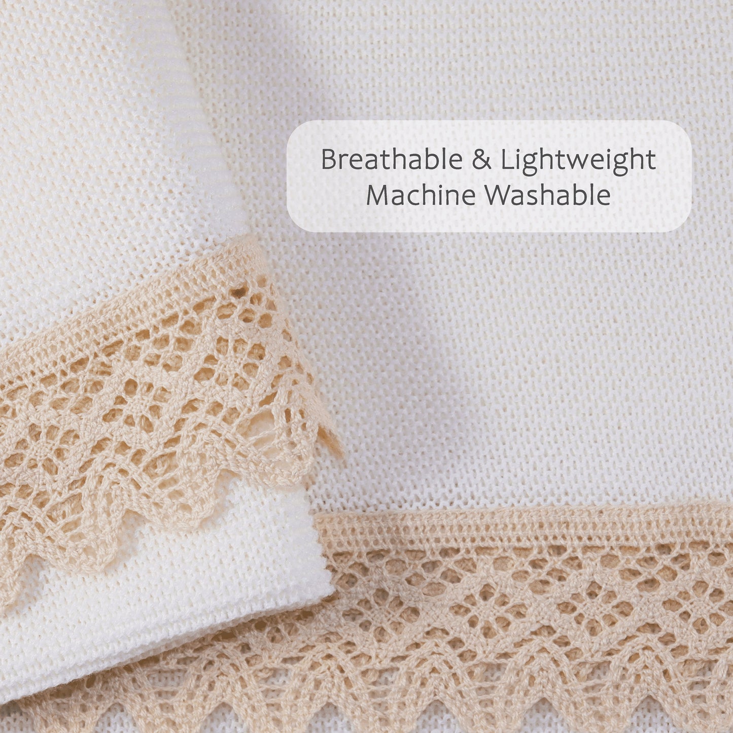 Baby Unisex Knitted Blanket with Lace, (Beige/Beige)