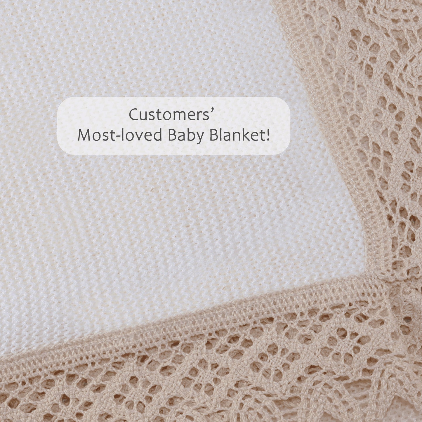 Baby Unisex Knitted Blanket with Lace, (Beige/Beige)