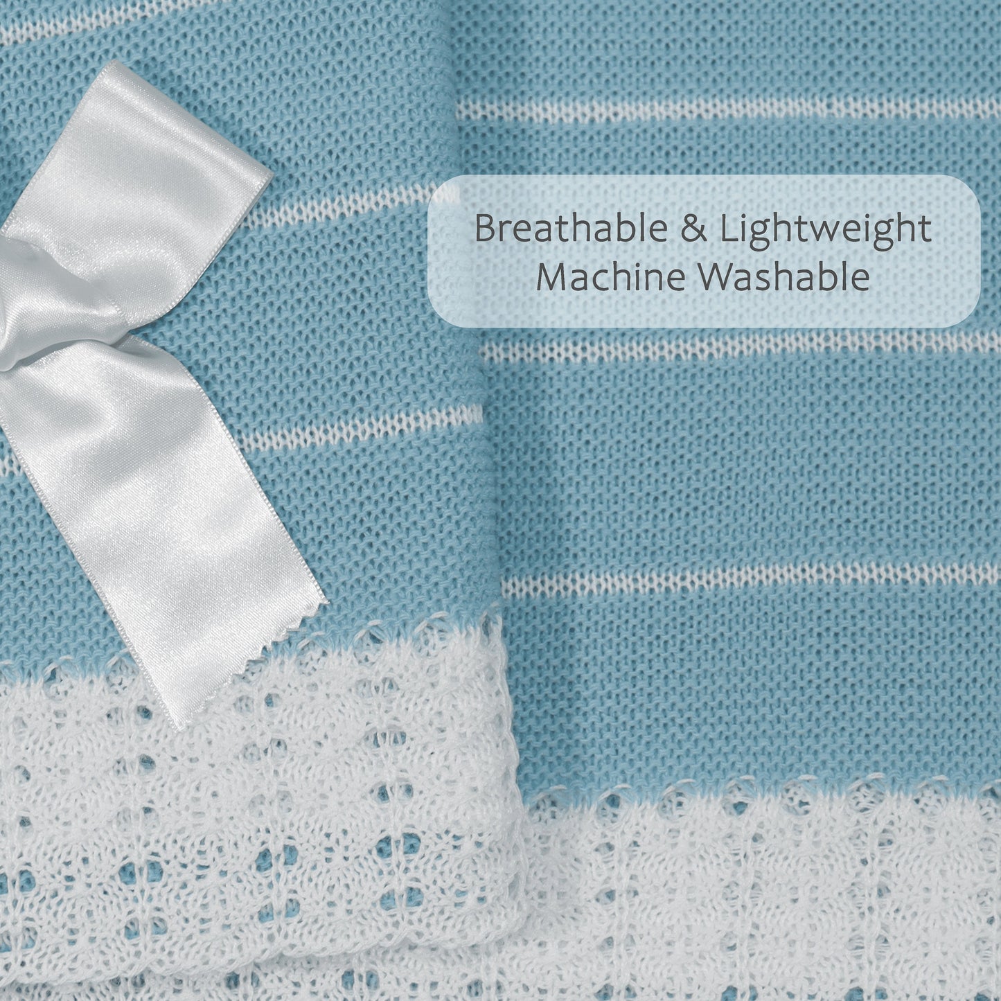 Baby Boys  Knitted Blanket, ( SeaBlue/White)