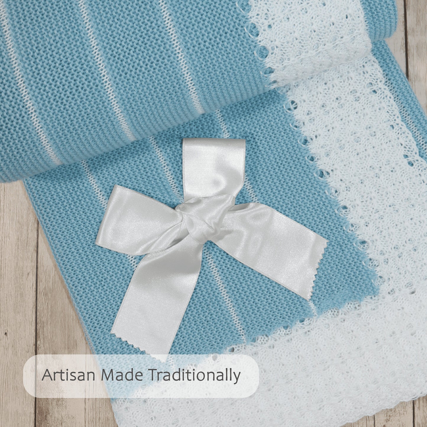 Baby Boys  Knitted Blanket, ( SeaBlue/White)