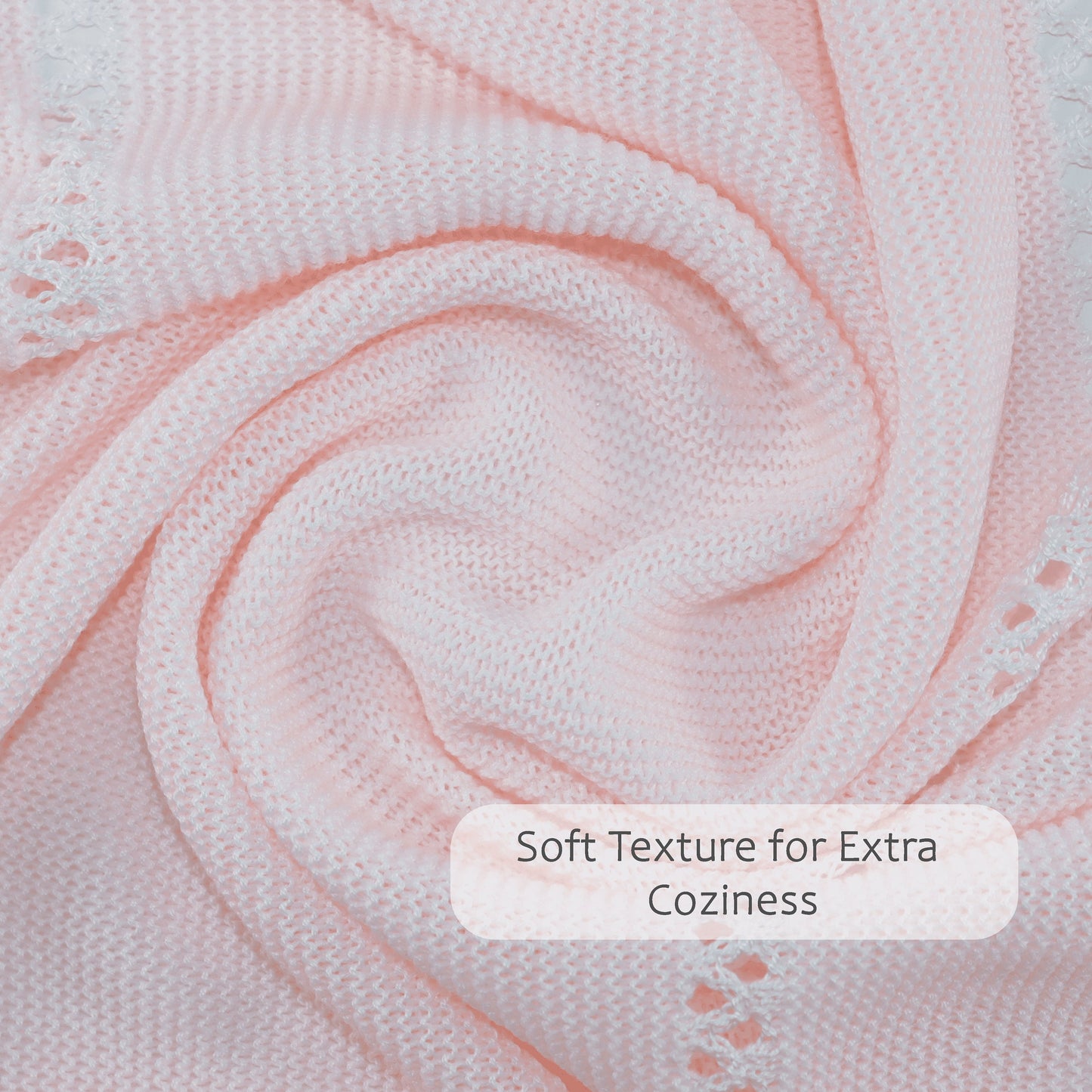 Baby Girls Knitted Blanket with Lace, (Pink/Beige)