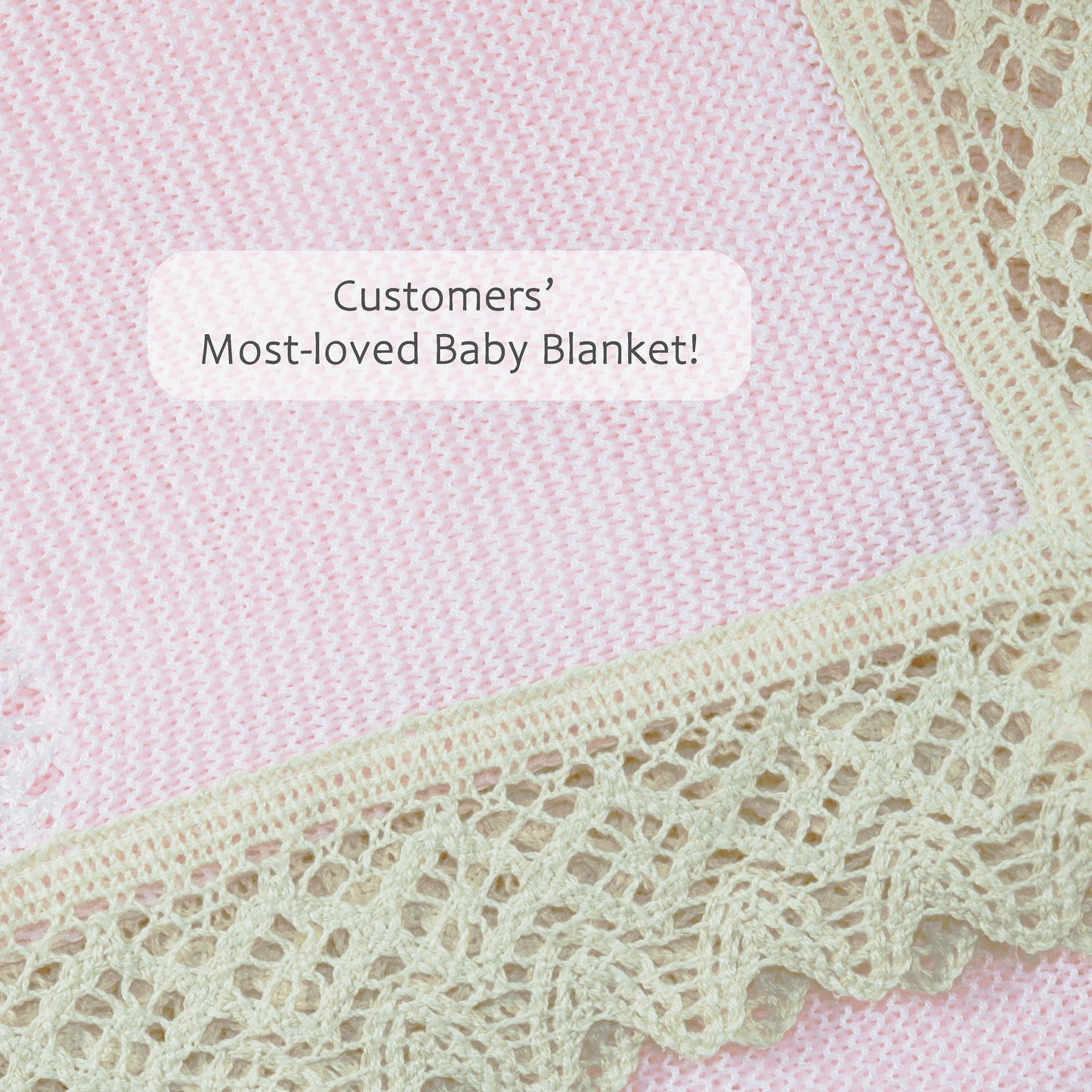 Baby Girls Knitted Blanket with Lace, (Pink/Beige)