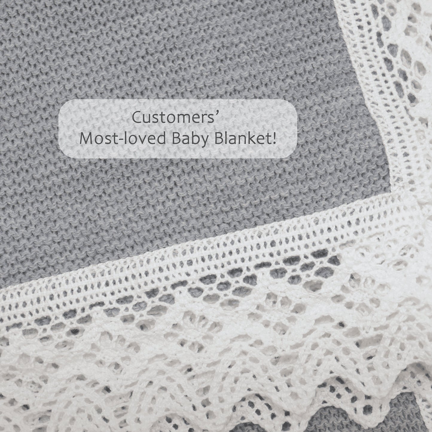 Baby Unisex Knitted Blanket with Lace, (Gray/White)