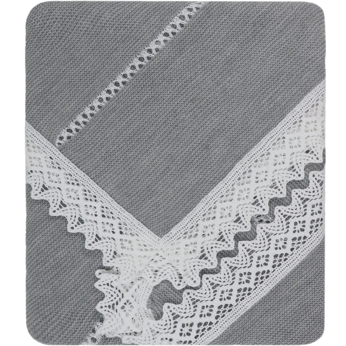 Baby Unisex Knitted Blanket with Lace, (Gray/White)