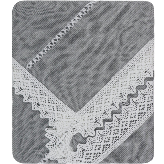 Baby Unisex Knitted Blanket with Lace, (Gray/White)