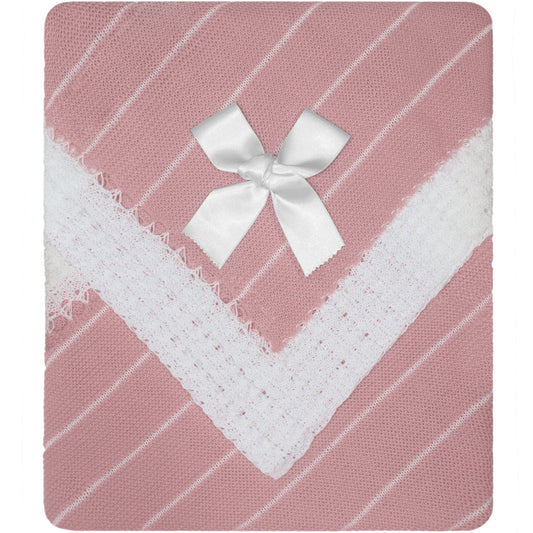 Baby Girls Knitted Blanket, (Rose/White)