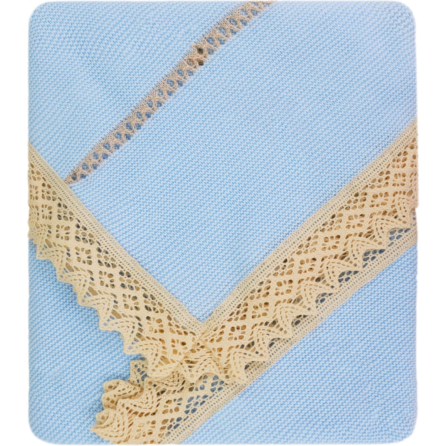 Baby Boys Knitted Blanket with Lace, (Blue/Beige)