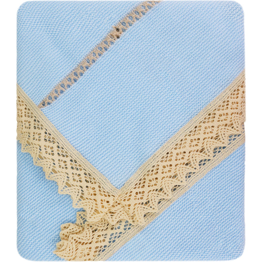 Baby Boys Knitted Blanket with Lace, (Blue/Beige)