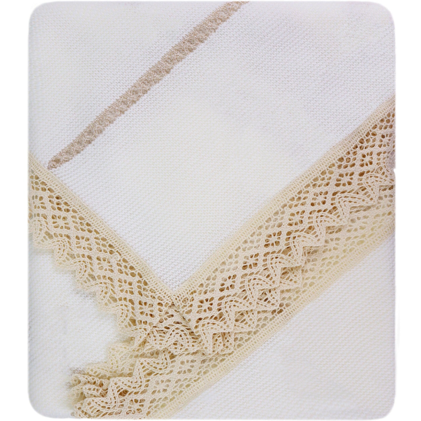 Baby Unisex Knitted Blanket with Lace, (Beige/Beige)